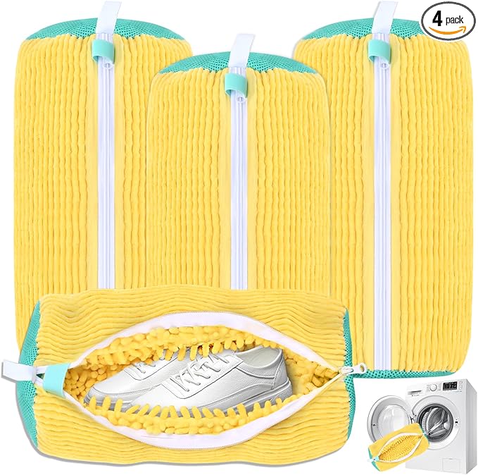 Shoe Washing Machine Bag, Shoe Cleaning Bag, Reusable Laundry Shoes Bag for Washer & Dryer Cleans & Protects All Shoes Types 4PCS (Yellow) by Unknown