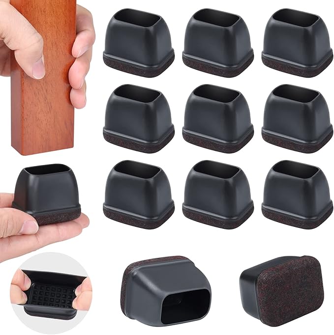 Ezprotekt 16 Pcs Rectangle Silicone Chair Leg Floor Protectors, Felt Rectangle Black Furniture Leg Cap Covers for Chair Table Desk - Anti- Scratches (Fit L :1.3-1.7", W: 0.9-1.2") by VisittheEzprotekt