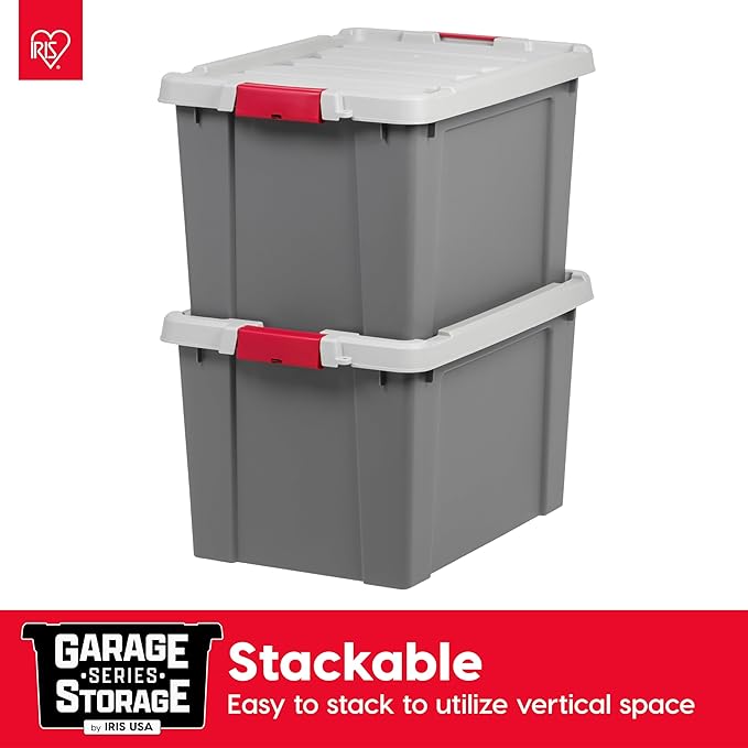 IRIS USA 20 Gallon Lockable Storage Totes with Lids, 6 Pack - Gray, Heavy-Duty Durable Stackable Containers, Large Garage Organizing Bins Moving Tubs, Rugged Sturdy Equipment Utility Tool Box - Image 4