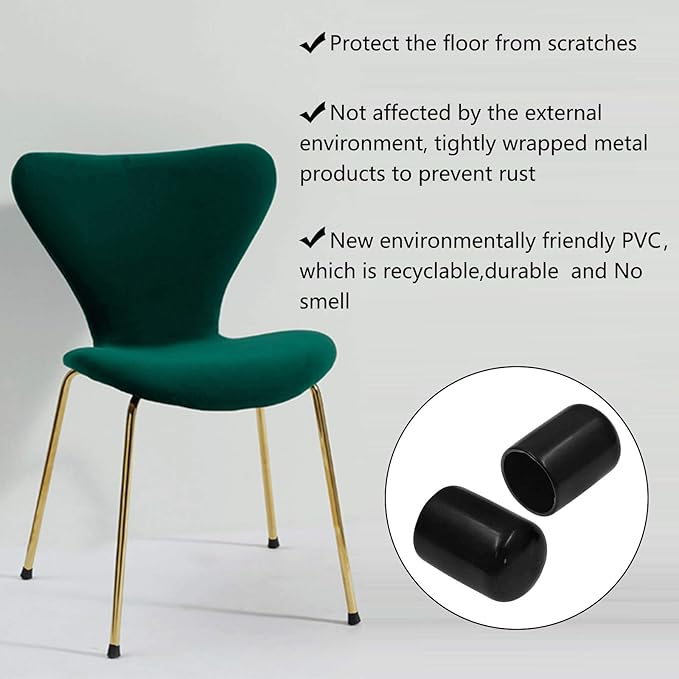 12Pcs Round Rubber End Caps 3/4" (19mm) ID Vinyl Flexible Bolt Chair Foot Covers Screw Thread Chair Leg Protectors for Round Tubing Bolt Desk Chair Leg (Black) - Image 5