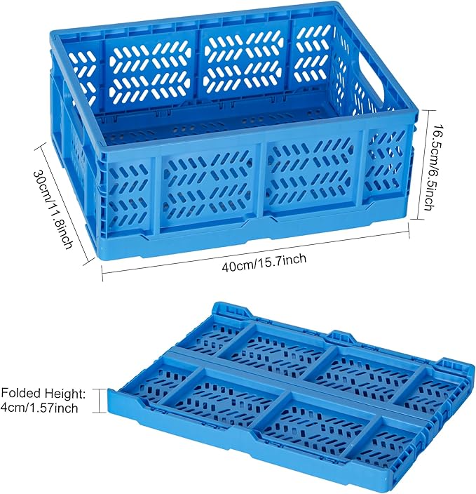 Heavy Duty Plastic Milk Crates for Storage, 4-Pack Stackable Storage Bins for Organizing, Collapsible Storage Basket with Handle for Groceries, Suitable for Home Office School Store, Blue - Image 7