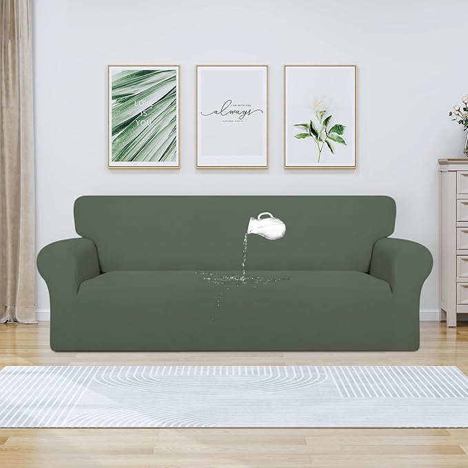 PureFit 100% Dual Waterproof Couch Cover Slipcovers for Couches and Sofas - Stretch Non Slip Fleece Sofa Covers Washable, Leakproof Furniture Protector for Kids, Pets (Oversized Sofa, Greyish Green) - Image 2