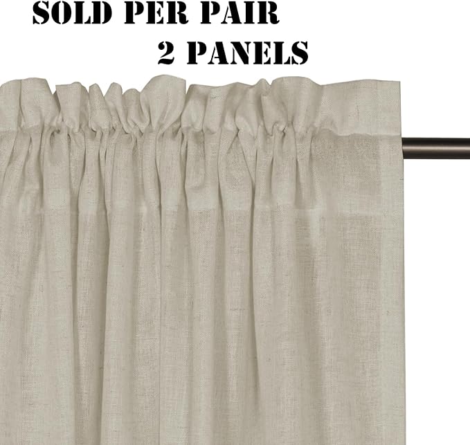 H.VERSAILTEX Linen Curtains Elegant Natural Linen Semi Sheer Curtains Energy Light Filtering Rod Pocket Window Treatments Panels for Living Room (Set of 2, Castle Wall, 52 inch W X 96 inch L) - Image 2