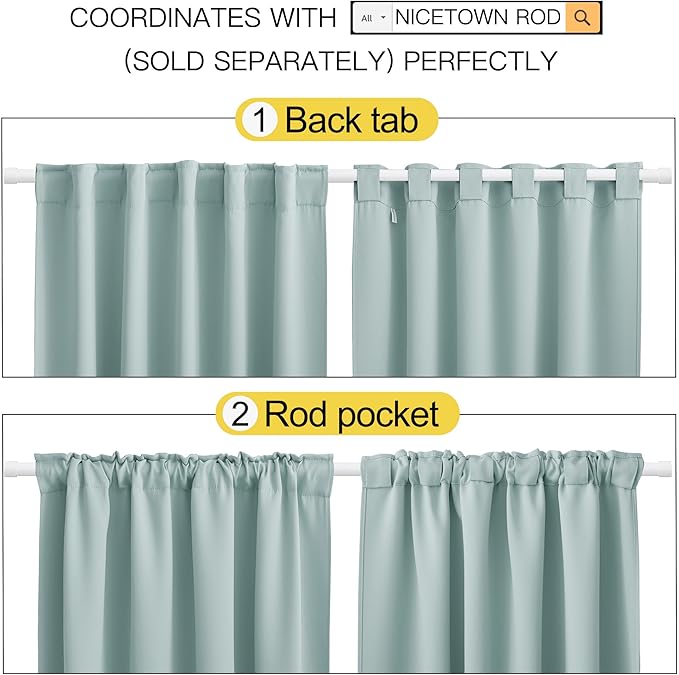 NICETOWN Blackout Curtain Panels for Living Room - (Aqua Blue Color) 29x36 inch, 2 Panels Set, Room Darkening Blackout Drapes for Window - Image 3