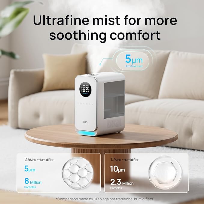 DREO Humidifiers for Bedroom, Top-filled Smart Quiet Cool Mist Humidifiers for Large Room Home, Oil Diffuser & Nightlight, 50Hours Runtime for Indoor Plants, with Alexa/Google, Grey - Image 3