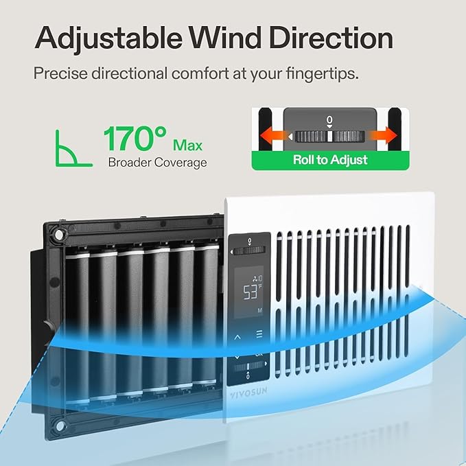 VIVOSUN Quiet Register Booster Fan for "  " Holes, Cooling Heating Vent Fan with 10-Speeds App Control &Adjustable Wind Direction, Thermostat Control for Bedroom, Bathroom &Attic, White - Image 4