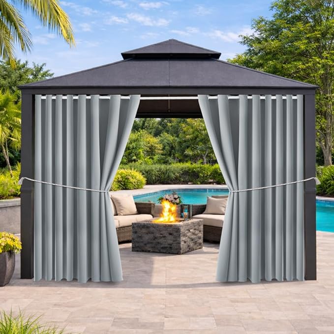 Water Resistant Outdoor Patio Curtain Darkening Thermal Insulated Indoor Curtains for Bedroom, Porch, Living Room, Pergola, Cabana, W105 x L120 Extra Wide Room Divider, (Light Gray) 2 Panels by DivaenCamino