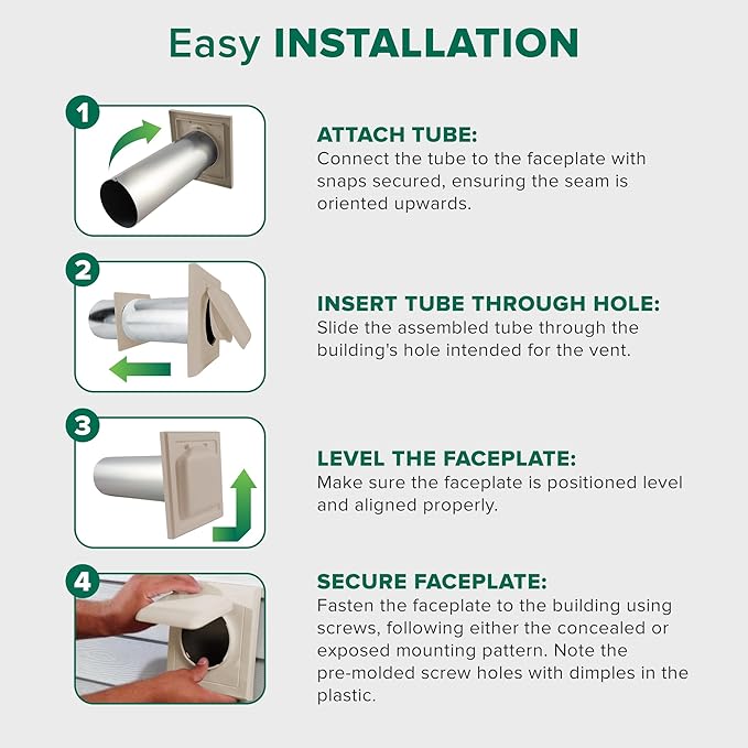 NO-PEST VENT, Exclusive Dual Door Dryer Vent Cover Outdoor 4 inch or Bathroom fan, Made in USA w Highest UV Resistant Plastic in any Outdoor Vent Cover (Tan, 4 inch With 12" Duct Tube) - Image 6