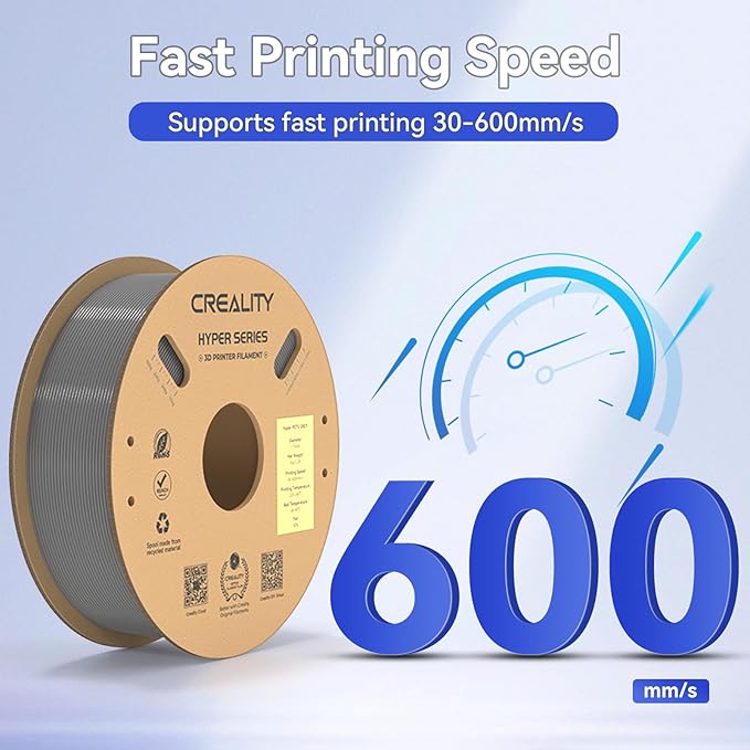 Official Creality Hyper PETG Filament 1.75mm, High Speed 600mm/s 3D Printer Filament PETG, 1kg(2.2lbs)/Spool, Dimensional Accuracy ± 0.05 mm (Gray) - Image 3