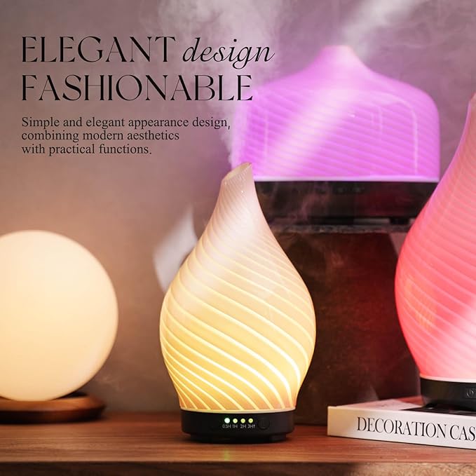 Porseme 150ml Essential Oil Diffuser Glass Color Changing Aroma Air Diffusers Aromatherapy Ultrasonic Cool Mist Humidifier 6 Running Hours Waterless Auto-Off for Sleeping Yoga Office Spa (Pure Pink) - Image 4