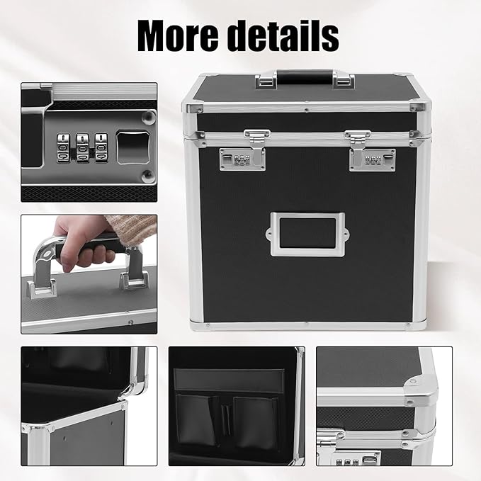 Aluminum Alloy File Organizer Box, 13.8x10x13.4in Portable File Box with Dual 3-Digit Combination Locks - for Letters, Documents, Office Supplies - Image 6