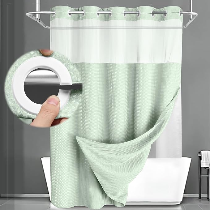 No Hook Shower Curtain and Liner Set,Mint Green Hotel Waffle Shower Curtain with Liner 75" L x 72" W by Unknown