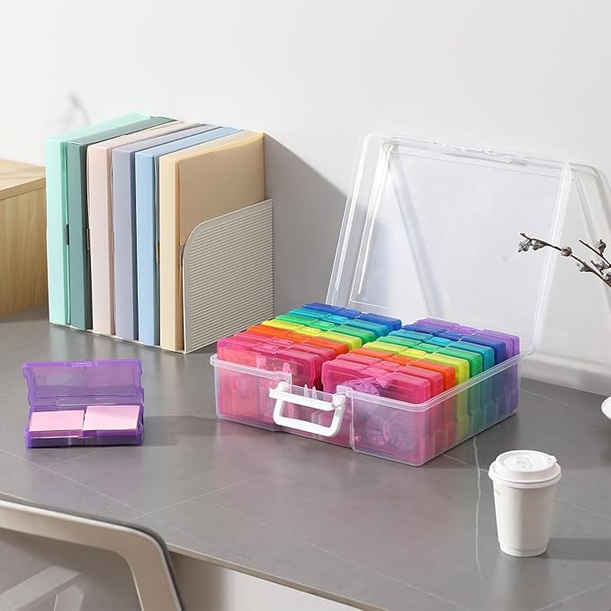 novelinks Transparent 4" x 6" Photo Organizers and Photo Storage Box with Handle, 16 Inner Photo Cases, Portable Picture Organizers & Photo Storage Containers (Multi-Colored 2Pack) - Image 5