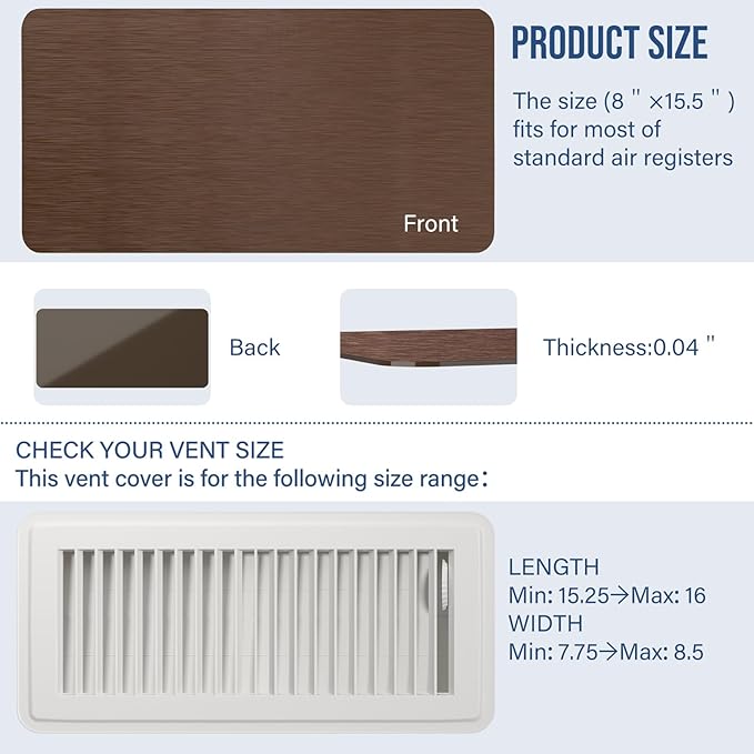 BEWAVE High Strength Magnetic Vent Covers for Home Ceiling, Metallic Air Vent Covers for Floor, Wall, Ceiling Steel Registers, RV, HVAC and AC, 8" x 15.5", Set of 2 - Image 3