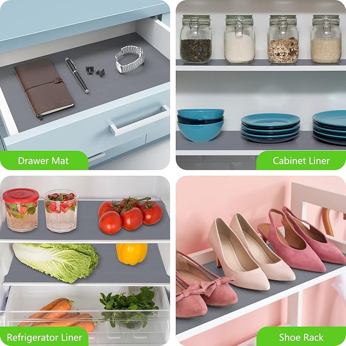 Shelf Liners for Kitchen Cabinets Non Adhesive Drawer Liner for Bathroom Waterproof Refrigerator Liners for Shelves Fridge Plastic Mats Cabinet Cupboard Liner Gray 2 Rolls 17.5 x 236.2 Inches - Image 2