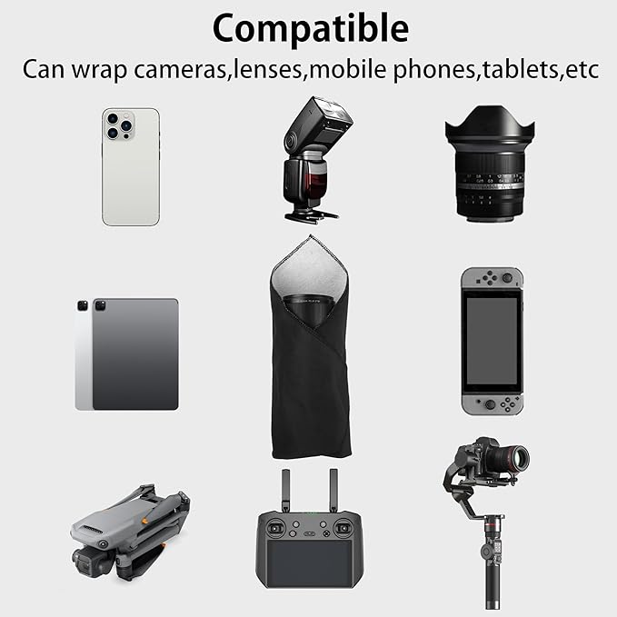 Camera wrap, Protective Wrap, Magic Self-Adhesive Cloth, 21.65"x21.65" Anti-scratch Soft cloth with a sticky for tech gear, Lens pouches, Folding, Washable,Black - Image 6