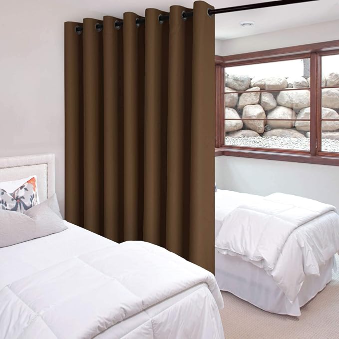 DWCN Room Divider Curtain - Extra Wide Blackout Curtain for Sliding Glass Door, Living Room, Bedroom Partition and Shared Office Space, 1 Grommet Curtain Panel, 10ft Wide x 7ft Tall, Brown by DWCN