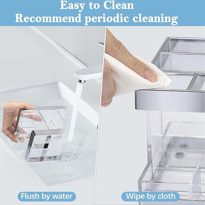 Chintu Toothbrush Holders for Bathrooms - Electric Tooth Brushing Holder Rustic Farmhouse Toothbrush Organizer for Bathroom Counter 5 Slots Toothbrush and Toothpaste Holder for Family Kid Clear/Silver - Image 5
