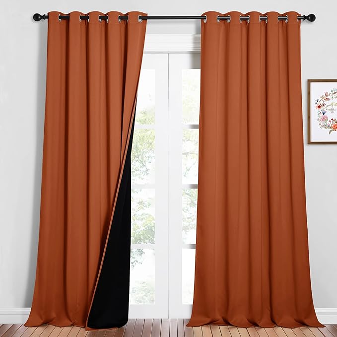 NICETOWN Full Shading Curtains for Windows, Super Heavy-Duty Black Lined Blackout Curtains for Bedroom, Privacy Assured Window Treatment (Burnt Orange, Pack of 2, 62 inches W x 95 inches L) by NICETOWN