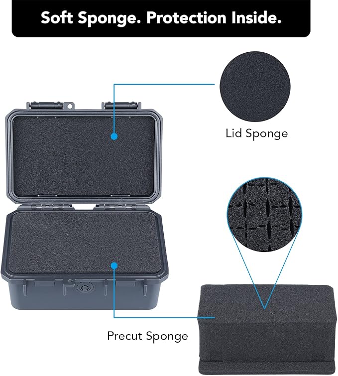 Lykus HC-1520 Mini Hard Case Dry Box with Foam Insert, Interior Size 5.8x3.3x2.7 in, IP66 Splash-Proof, Suitable for Cellphones, Tools, Small Devices and More - Image 2
