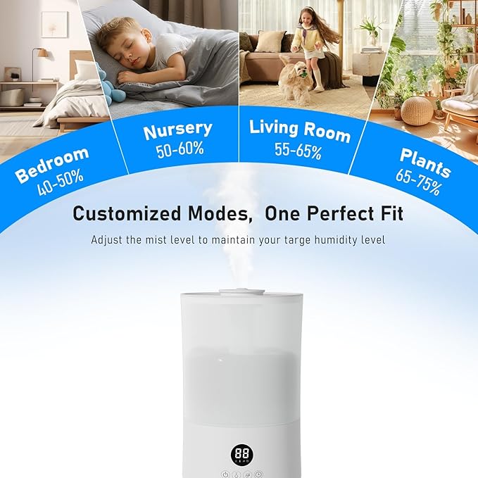 Humidifiers for Bedroom, 4L Top Fill Humidifier for Large Room, 250ml/h Cool Mist Output Humidificador, 24dB Quiet Air Humificador with Remote, Easy to Fill & Clean, fit Baby & Indoor - Image 8
