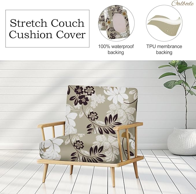 8 Pcs Waterproof Patio Cushion Covers, Floral Printed Stretch Outdoor Sofa Cover for Patio Furniture, Washable Chair Covers Reusable Furniture Protector for Fall Decor (Brown, Cover Only) - Image 4