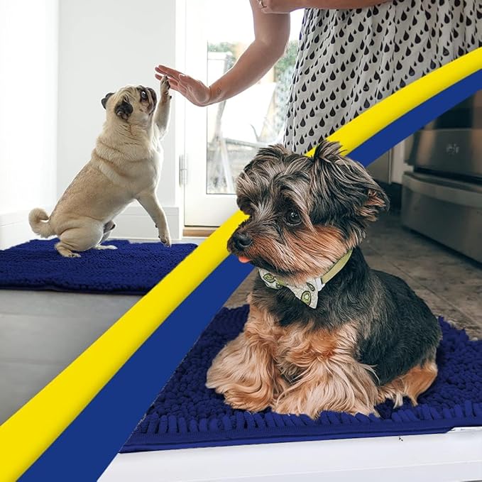 Muddy Mat® Pack of 3 Highly Absorbent Microfiber Dog Door Mat and Pet Rug, Non Slip Thick Washable Area Mat Soft Chenille for Kitchen Bathroom Bedroom and Outdoor - Navy Blue Small, Medium & Large - Image 6
