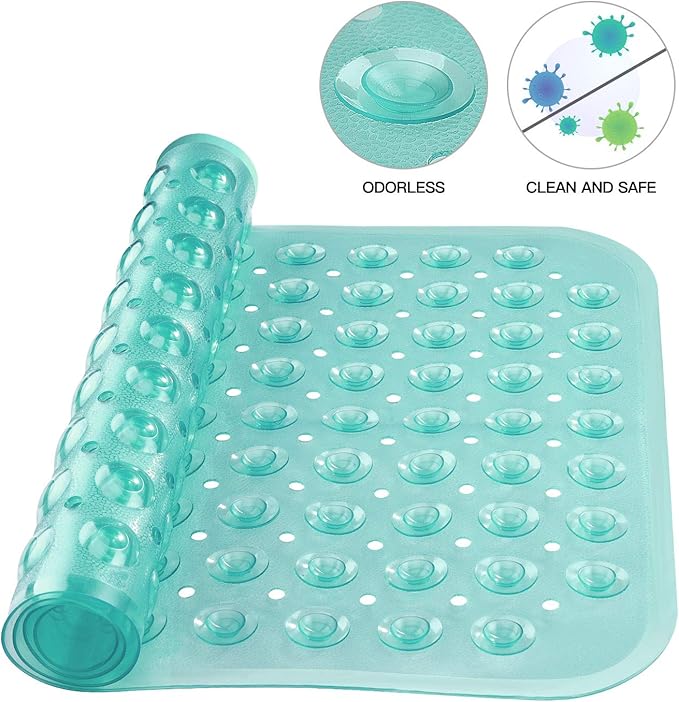 YINENN Bath Tub Shower Stall Mats 31x15.5 Inch Non-Slip and Latex Free, Bathtub Mat with Suction Cups, Machine Washable Bathroom Mats with Drain Holes (Green) - Image 2