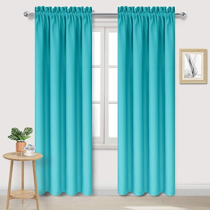 DWCN Blackout Curtains for Bedroom – Thermal Insulated Room Darkening Drapes for Living Room, Turquoise, W 42 x L 84 Inch, Set of 2 Rod Pocket Curtain Panels by DWCN
