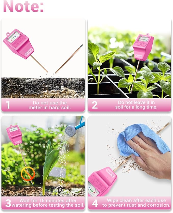 Soil Moisture Meter Tester for Plants, Hygrometer Moisture Sensor for Houseplants Indoor Outdoor Garden Lawn Use - Plant Water Meter Gauge Test Kit, No Battery Needed - Gardening Gifts, Pink - Image 6