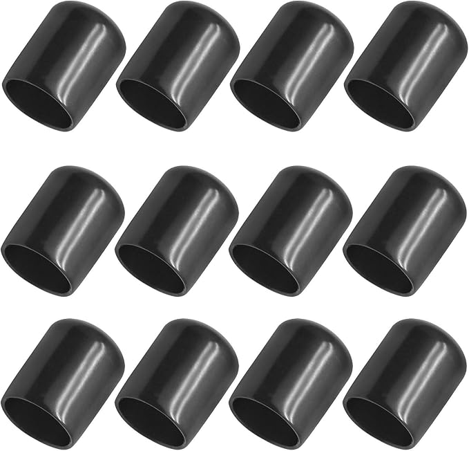 12Pcs Round Rubber End Caps 5/8" (16mm) ID Vinyl Flexible Bolt Chair Foot Covers Screw Thread Chair Leg Protectors for Round Tubing Bolt Desk Chair Leg (Black) by Bonsicoky