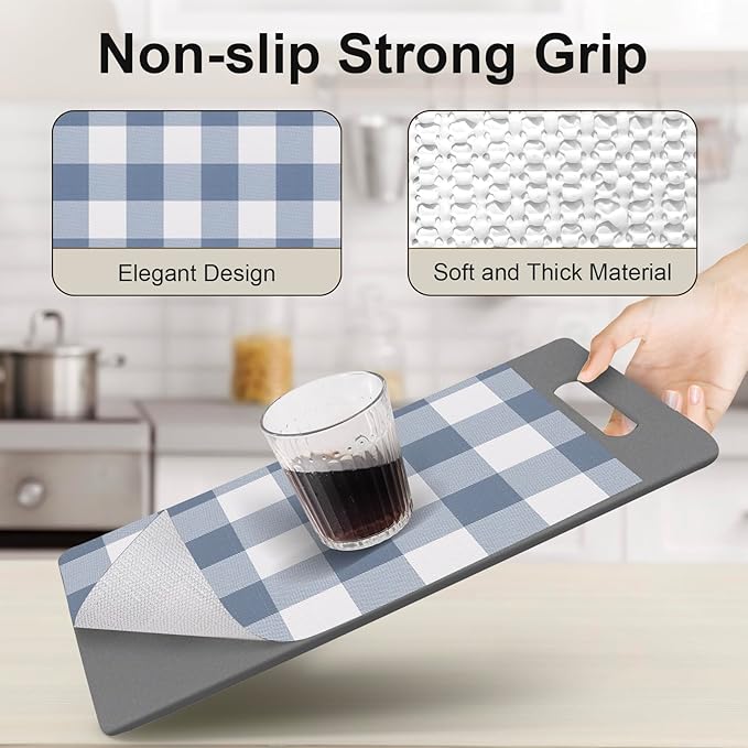 Shelf Drawer Liner for Kitchen Cabinets Non-Adhesive, 23.6In x 30FT Non-Slip Strong Grip Thickened Gingham Cabinet Liners for Shelves, Dresser, Cupboard, Pantry, Tool Box, Bathroom Drawers, Blue/White - Image 2