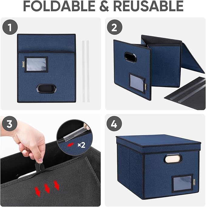 BALEINE File Organizer Box with Lid, Collapsible File Folder Organizer with Plastic Slide, Hanging File Folder Box for Office Document Storage (Tab Friendly, 1 Pack, Blue) - Image 7