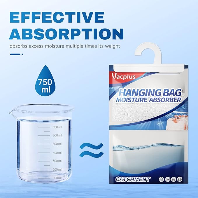 Vacplus Moisture Absorber, 10 Pack Portable Dehumidifiers for Closet and Enclosed Space, 14 OZ Dehumidifier Bags Effectively Trap Extra Moisture, Hanging Moisture Absorbers Eliminate Unpleasant Smell - Image 2