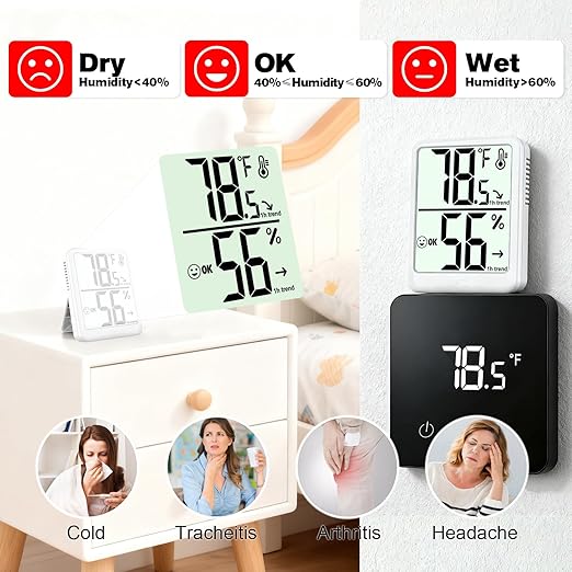 Room Thermometer Indoor Hygrometer Humidity Meter Gauge Digital Temperature and Humidity Sensor Monitor for Home Office House Pets Plants - AAA Battery Included - Image 4