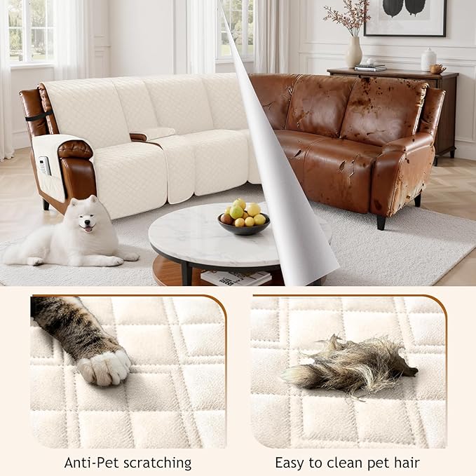 Arfntevss Recliner Sectional Couch Covers for Reclining Sectional L Shape Sofa Cover Non Slip Washable Recliner L Shaped Slipcover Middle Console Protector (1 Console Cover, Beige) - Image 3