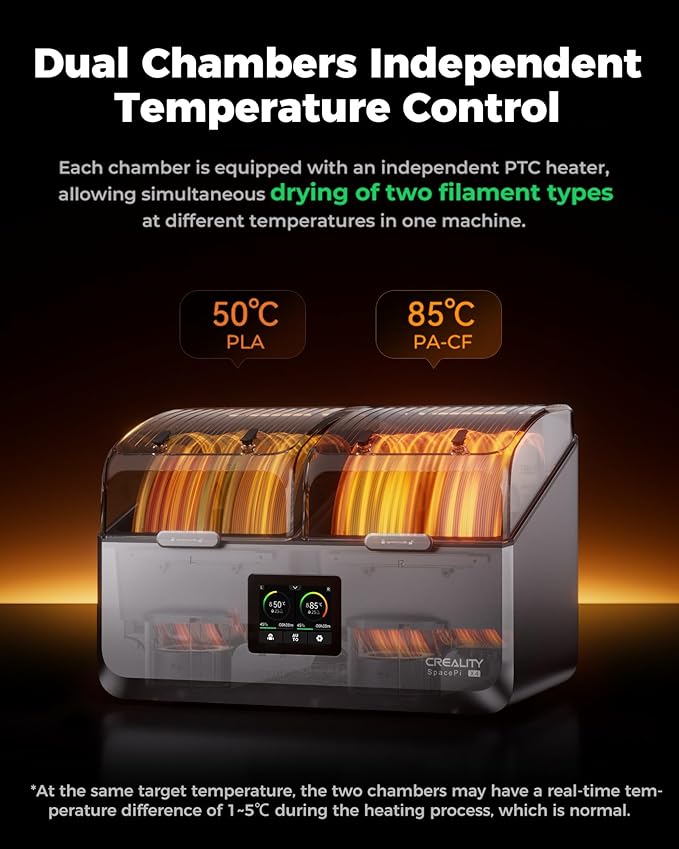 Creality Filament Dryer, Space Pi X4 Filament Storage Box for 4 Spools, Dual Independent Heating Chambers, 85℃ Max Temperature, Compatible with 1.75mm 2.85mm PLA PETG ABS TPU PC PA PAHT - Image 4