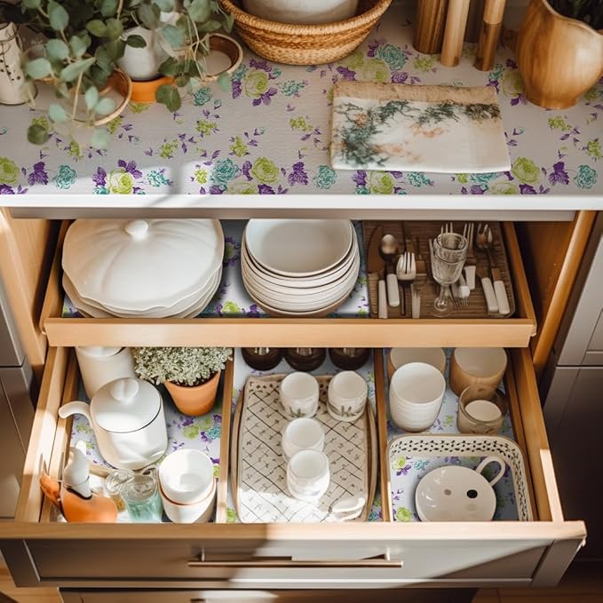 18" W x 96" L Floral Drawer and Shelf Liner for Cabinets, Non-Adhesive Strong Grip Non-Slip Flower Shelf Cabinet Kitchen Shelf Liners for Kitchen Cabinets - Image 8