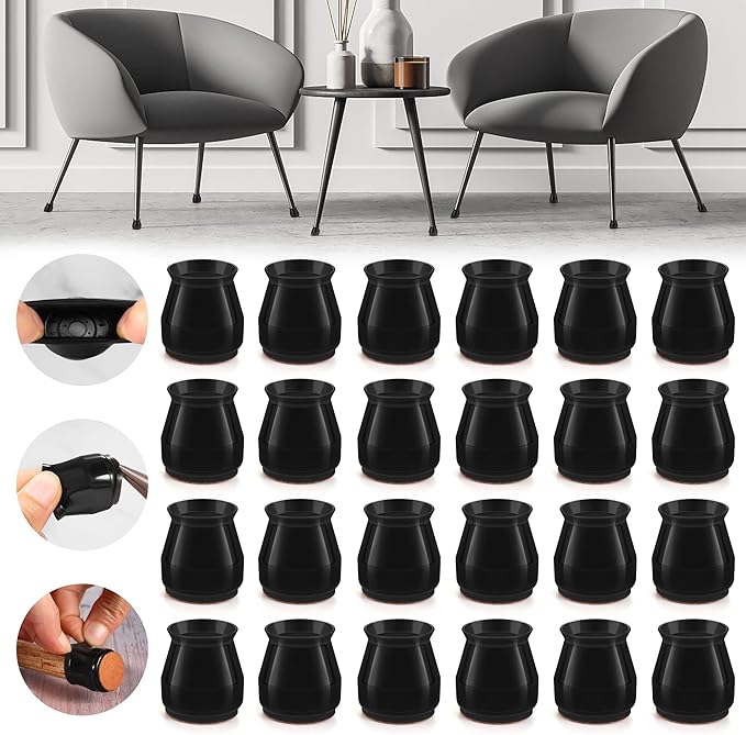 24PCS Upgraded Silicone Chair Leg Floor Protectors for Hardwood Floors, Furniture Sliders for Chair Legs, Felt Bottom Furniture Pads, Anti-Slip Round&Square Cap Covers to Scratch and Reduce Noise by Violibar
