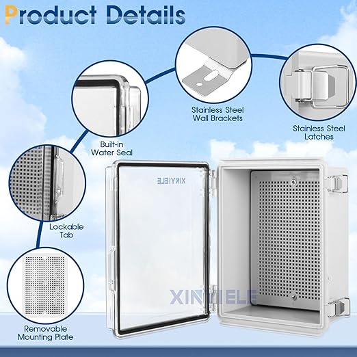 Waterproof Outdoor Project ABS Plastic Junction Box IP67 Weatherproof Dustproof Enclosure with Hinged Cover, Mounting Plate,Wall Brackets for Power Project (Clear,8.7"X6.7"X4.5") - Image 3