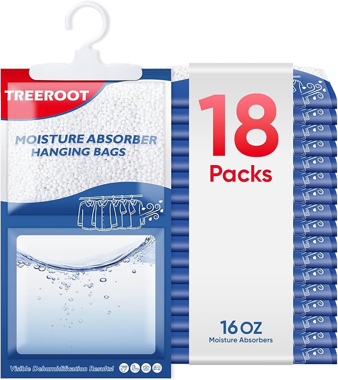 18 Pack Moisture Absorbers for Closet, 16OZ Hanging Closet Dehumidifier Bags, Hanging Humidity Absorber in Wardrobes, Kitchens and Bathrooms, Fragrance Free Portable Moisture bags by Unknown
