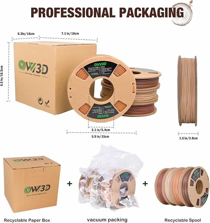 OVV3D Wood 3D Printer Filament Bundle, Wood PLA Filament 1.75mm Bundle, Add More Than 30% Real WoodFiber, Walnut, Oak, Cherry, Teak, 1.75 PLA Filament 3D Printing Filament, 200g X 4 Pack - Image 6