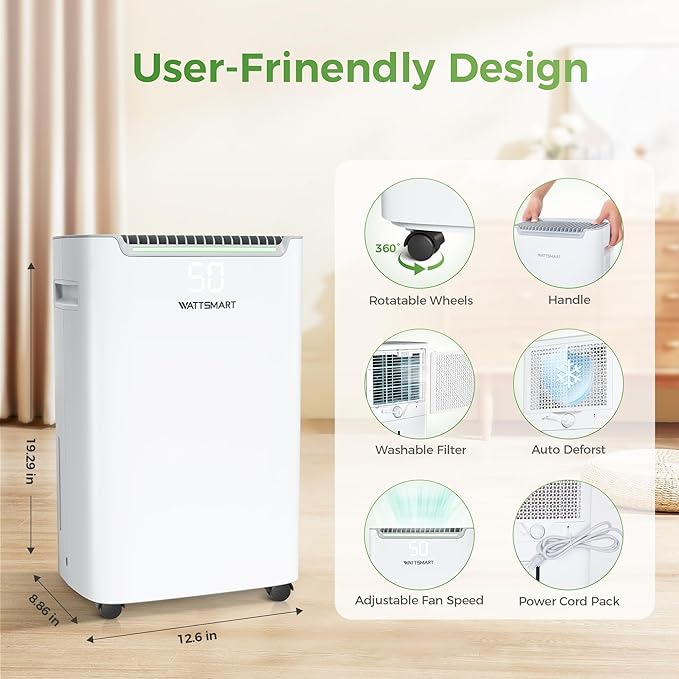 4,500 Sq Ft Home Dehumidifier with Drain Hose, 75 OZ Water Tank, 24 Hr Timer, 55 Pints High Efficiency Compressor for Basements, Bathrooms, Bedrooms and Laundry Rooms - Image 2