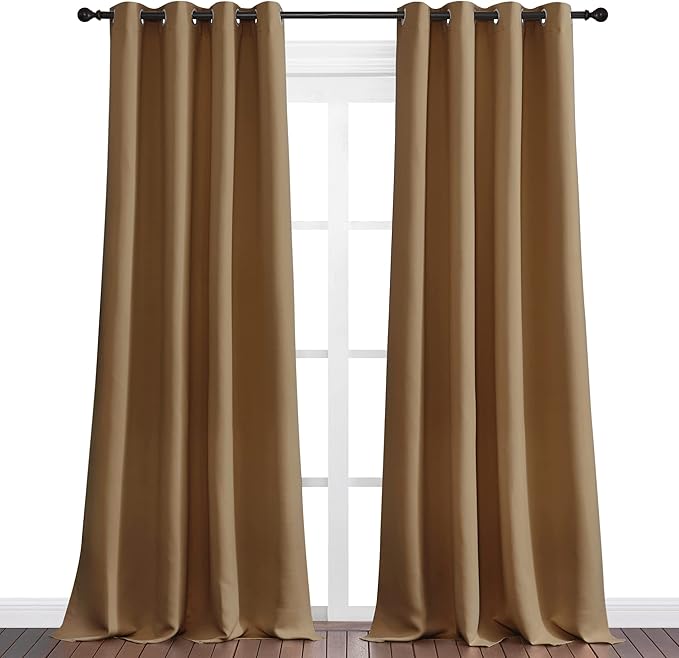 NICETOWN Sleek Blackout Curtains 108 inches Length for Windows, 2 Panels, Gold Brown, W55 x L108 -Inch, Noise Reducing and Block Draft Panels for Door Doorway Laundry Office Luxury Decor Theme - Image 2
