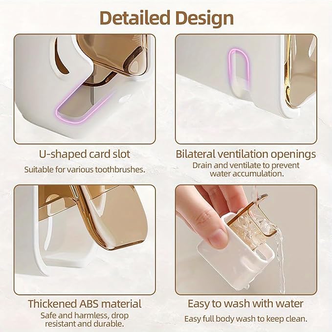 2 Pcs Toothbrush Holders for Bathroom, Toothbrush Holder Wall Mounted with Cover - Moisture-Proof and Dust-Proof Toothbrush Storage Organizer for Family & Travel - Image 6