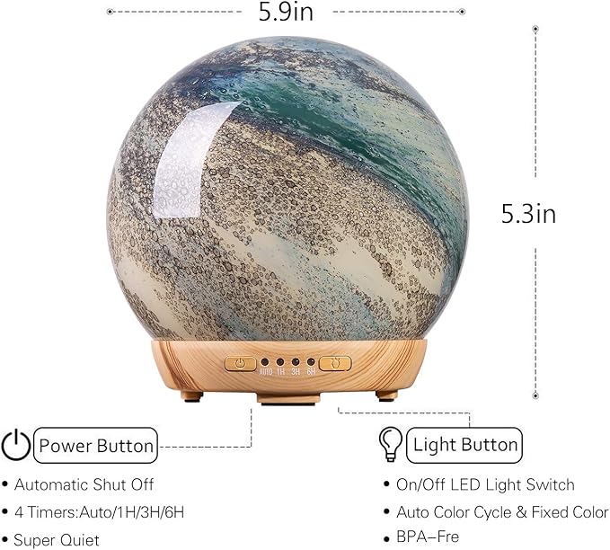 Moon Essential Oil Diffuser, Glass Cool Mist Humidifier with 4 Timer,7 LED Colors and Waterless Auto Shut-Off Settings for Baby Home Office (250ml) - Image 6