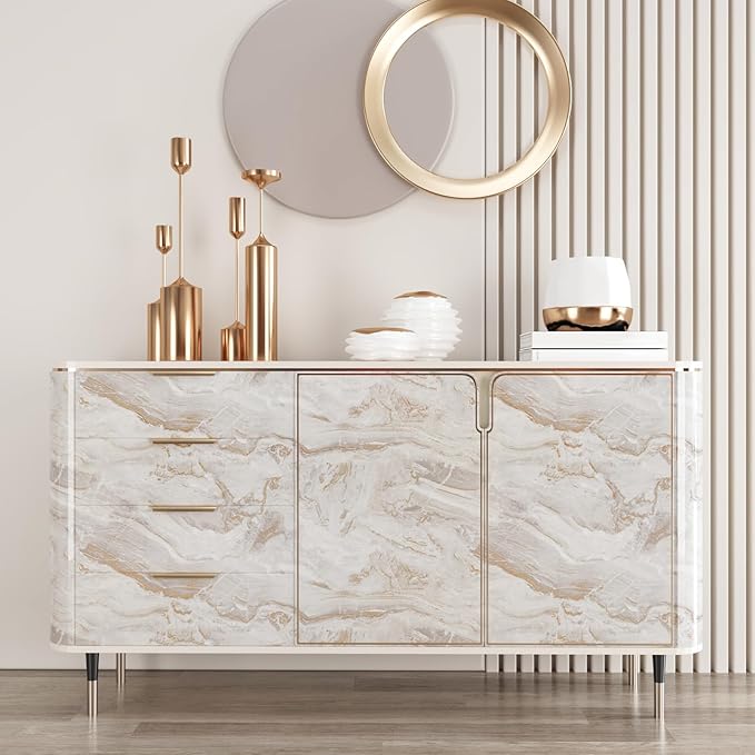 CRE8TIVE Beige Gold Liquid Marble Contact Paper for Cabinets Glossy Marble Wallpaper Peel and Stick Countertops Waterproof 12"x80" Self Adhesive Removable Wallpaper for Kitchen Desk Counter Top Covers - Image 7