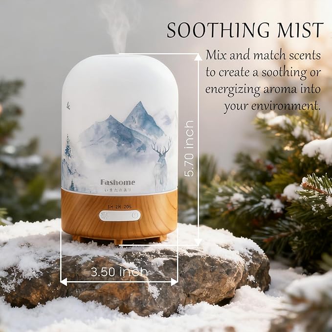 Essential Oil Diffuser Hand Blown Glass, 100ml Small Aromatherapy Diffuser, Auto Shut-Off Function, Ultrasonic Diffusers for Essential Oils, Cool Mist Humidifier with Warm White Lights (Lavender) - Image 8