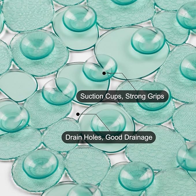 WELTRXE Pebbles Bathtub and Shower Mat Non Slip, Oval Bath Mats for Bathroom Tub Washable with Suction Cups, Drain Holes, BPA Free, 27 x 14 Inch, Dark Green - Image 4