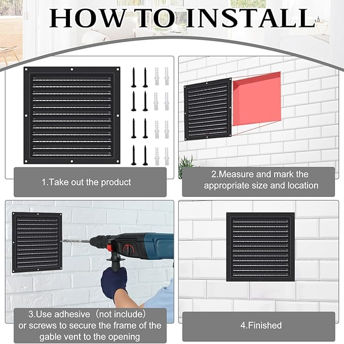 2 Pcs Attic Vent 10" X 10" Shed Vents Metal Gable Vents for Houses Wall Vent with Screen Vent Covers for Home Garage Attic Ceiling, Boost Ventilation and Guard Against Moisture - Image 6